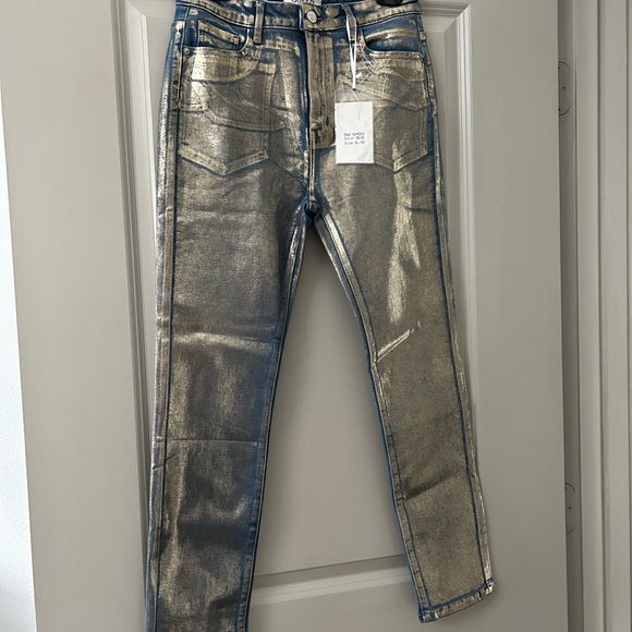 Full Gloss Ripped Metallic Mom Jeans Gold - Picture 5 of 5